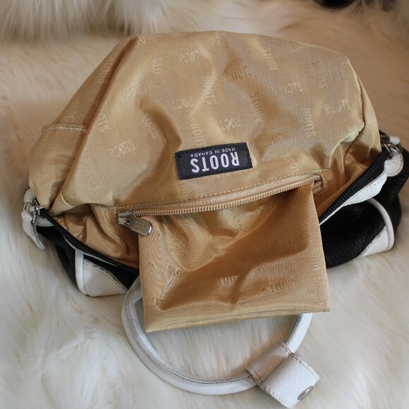 Roots mini leather bag black white with  L letter double zip Made in Canada - Picture 7 of 9
